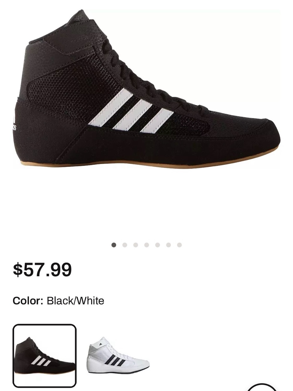 adidas Black Wrestling Shoe with Gum Sole Kids Size 12Y